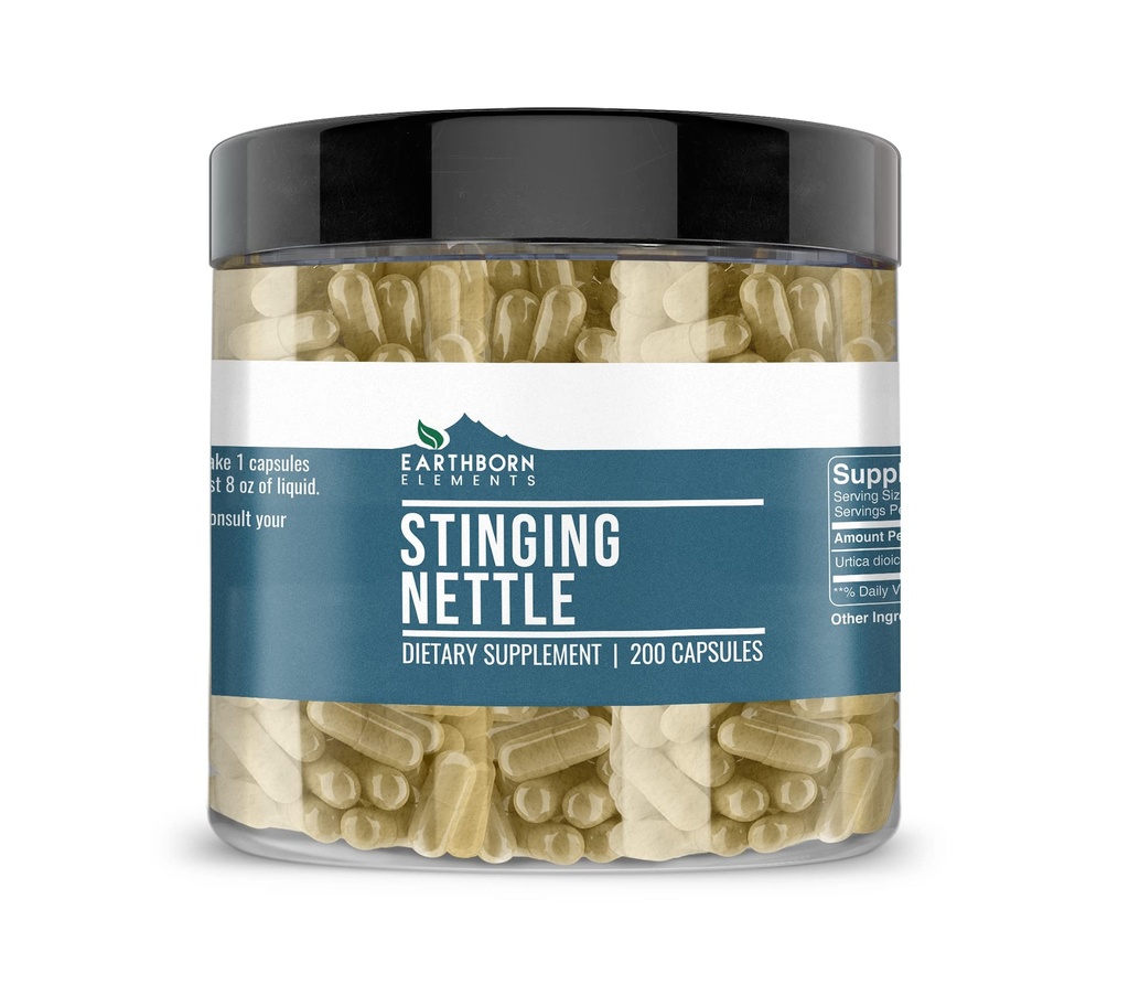 Earthborn Elements Sting Nettle Leaf 200 Capsules, Pure & Undiled, No Wordss