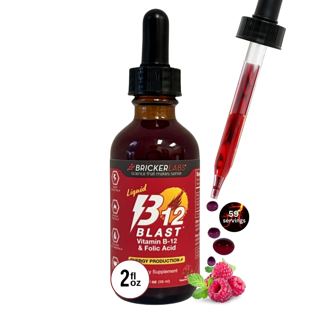 Tuğul Laboratuvarları B-12 Blast Sıvı B12 ve Folic Asit Supplement, Destek Enerji Üretimi, Doğal Raspberry Flavor'da Büyük Tasting Sıvı Vitamin B12 Diyetsel Supplement, 2 fl oz Şişe