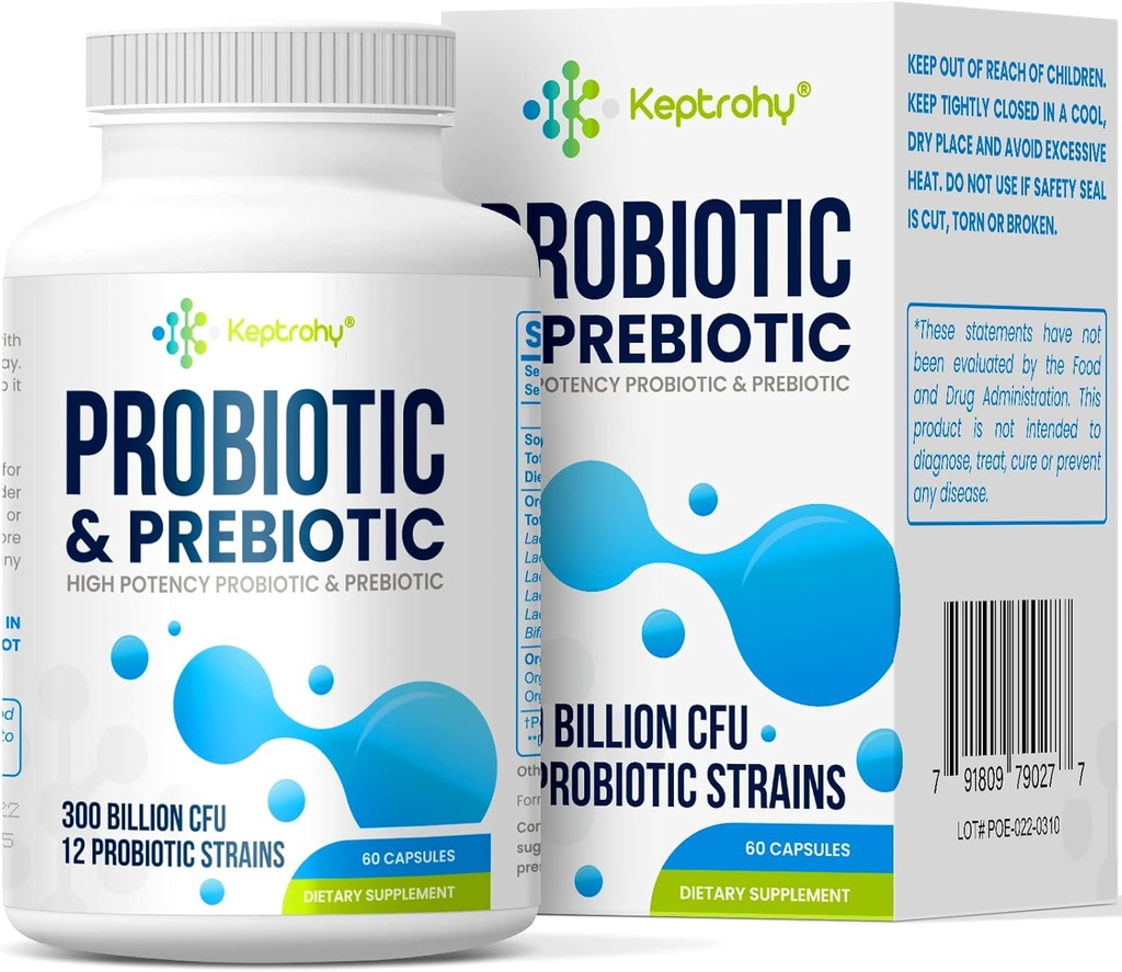 Probiotics for Women & Men, 300 Billion CFU Probiotics from 12 Strains + Organic Prebiotics Blend for Daily Digestive, Immune, Gut, Bloating, Gut Health for Women & Men, Shelf Stable - 60 Capsules