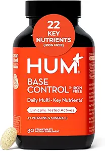 HUM Base Control Πολυβιταμίνη για γυναίκες με βιταμίνη C, σίδηρο, βιοτίνη, ψευδάργυρο, B Complex, καθημερινή πολυβιταμίνη γυναικών, 22 Ουσιώδεις Βιταμίνες & Ορυκτά, Υποστήριξη για την προ-εμμηνόπαυση, Χωρίς γλουτένη, 30 Κάψουλες