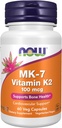 NOW Συμπληρώματα τροφίμων, MK-7 Βιταμίνη K-2 100 mcg, Καρδιαγγειακή Υποστήριξη *, Υποστηρίζει την υγεία των οστών *, 60 κάψουλες Veg