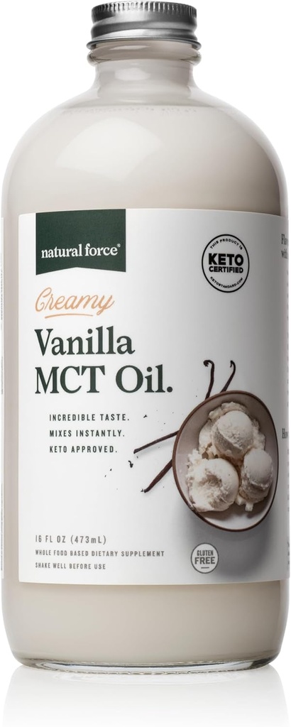 Doğal Kuvvet Kremi Vanilla MCT Petrol - Süt olmayan, Keto sertifikalı, Low-Carb, Ketgen Kahve, Smoothies, & Shakes - Mixes Instantly + No Mixing Required – 16 Oz Glass Şişe Şişe Şişe Şişe