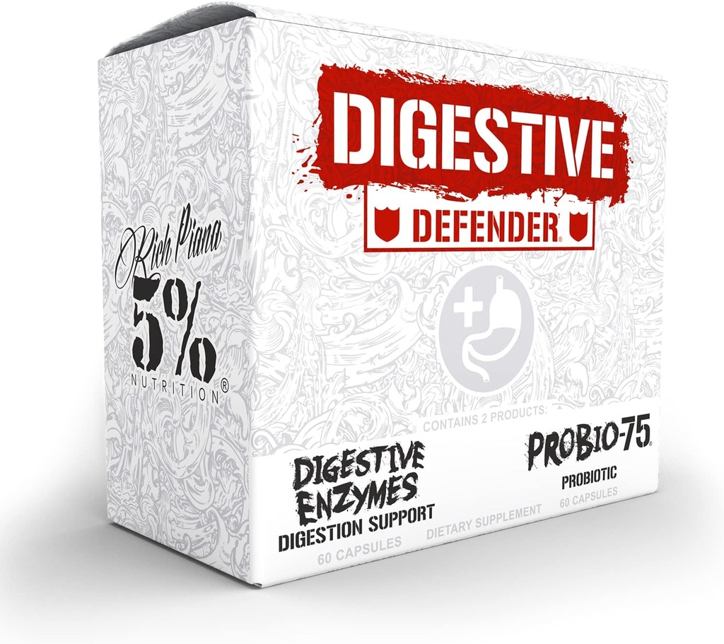 5 Beslenme Zengin Piana Digestive Defender | Probio-75 & Digestive Enzymes Digestion Supplement | Premium Quality Enzymes with Probiyotiks and Prebiyotik Fiber | 120 Gelatin Capsules (30 Svgs)