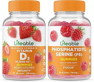 Lifeable Vitamin D 10000 IU + Phosphatidylserine (PS), Gummies Sche - Great Tasting, Vitamin Supplement, Gluten Free, GMO Free, Chewable Gummy