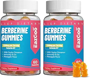 2 Pack Berberine Gummies -1200mg Berberine Supplement with Ceylon Cinnamon for Metabolism and Energy Support, Vegan Gelatin-Free-120 Count
