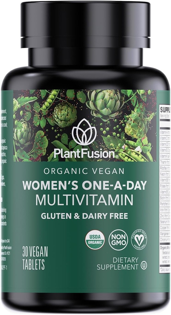PlantFusion Organic Multivitamin for Women - One Daily Whole Food Mix Women's Multivitamin - Vegan, Non-GMO, Gluten Free & Dairy Free - 30 Tabletler (1 Ay Supply)