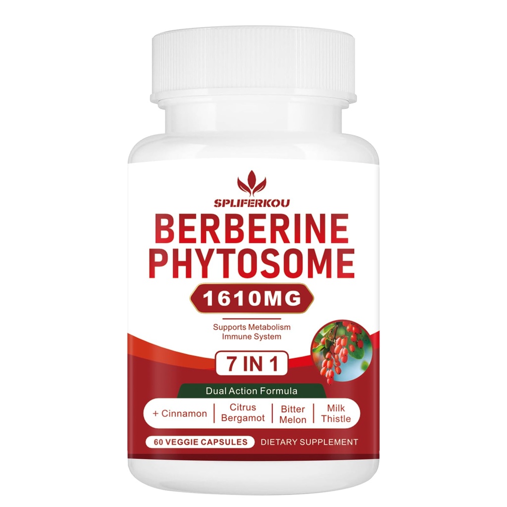 7in-1 Berberine Ceylon Cinnamon, Berberine Kompleksi Supports Metabolic, Liver Function ve Immune System, Non-GMO, Gluten-Free - 60 Capsules