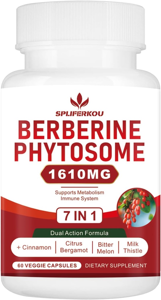 7in-1 Berberine Ceylon Cinnamon, Berberine Kompleksi Supports Metabolic, Liver Function ve Immune System, Non-GMO, Gluten-Free - 60 Capsules