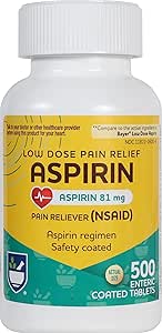 Rite Aid Aspirin Enteric Tablets - 81 mg Aspirin - 500 Count - Low-Dose for Headache Relief - Safety Coated - Aspirin Regimen - Migraine Medicine - Pain Relief