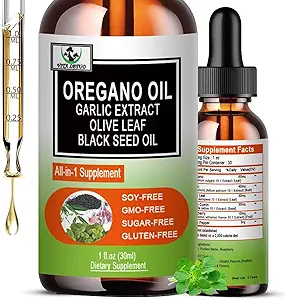 Black Seed Oil ile Oregano'nun Organik Yağı, Oregano Oil Liquid Drops w/Garlic Olive Leaf Elderberry for Immune,Digestive Support & Antioxy,Sezon Destek Supplement for Women Men
