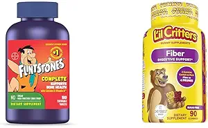 Flintstones Vitamins Chewable Kids Vitamins, Complete Multivitamin & L’il Critters Fiber Daily Gummy Supplement for Kids, for Digestive Support, Berry and Lemon Flavors, 90 Gummies