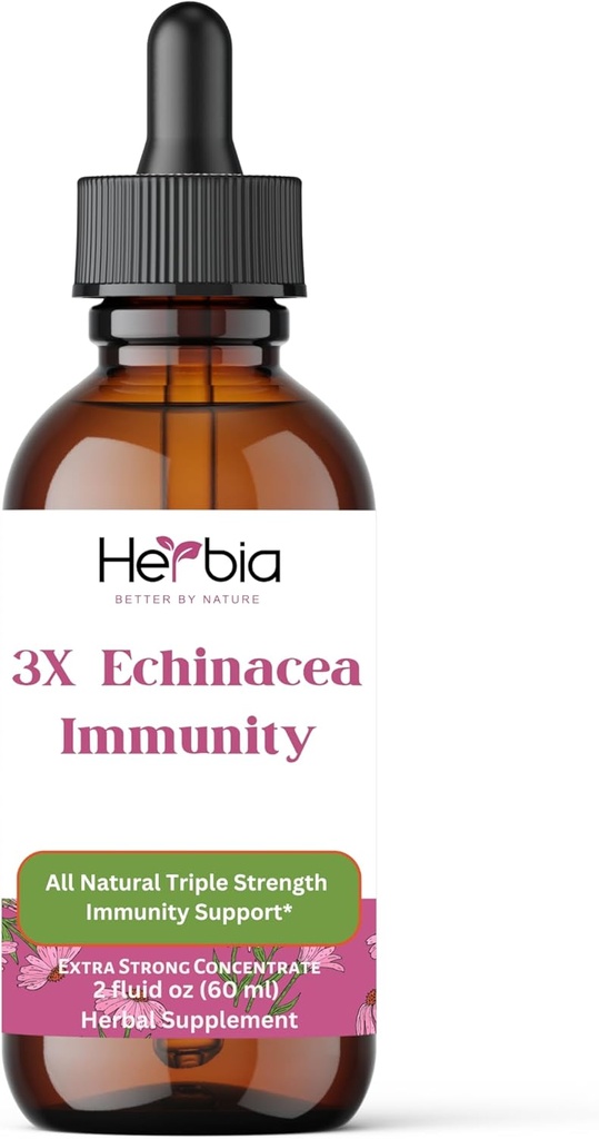 3X Echinacea Ανοσία Επιπλέον ισχυρή συμπυκνωμένη οργανική Echinacea ανάμειξη με Angustifolia και Purpurea Root, Βότανο, και λουλούδι για ανοσοποιητική υποστήριξη, εκχύλισμα υγρού αλκοόλ, 2 ρευστό oz (60ml)