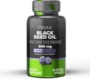 ORZAX Black Seed Oil Cold Pressed 100% Pure | Non-GMO - Omega 3 6 9 & Thymoquinone | Black Cumin Nigella Sativa Oil for Immune Support, Hair, Skin, Face (500 mg - 90 Softgel Capsules)