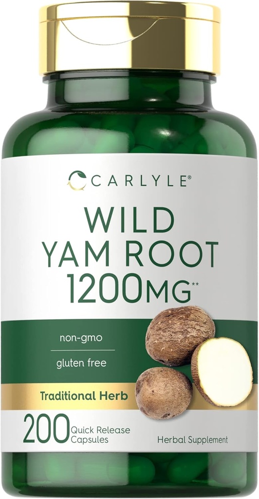 Carlyle Wild Yam Root Capsules | 200 Count | Non-GMO, Gluten Free | Geleneksel Herb Tür