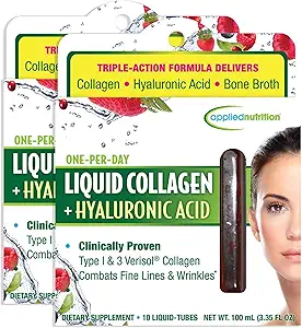 Uygulamalı Beslenme Sıvı Kolajn + Hyaluronik Asit - 10 Sıvı Tubes, 2 Paket - Skin & Nail Restorasyon - Karma Berry Flavor - 20 Hizmet