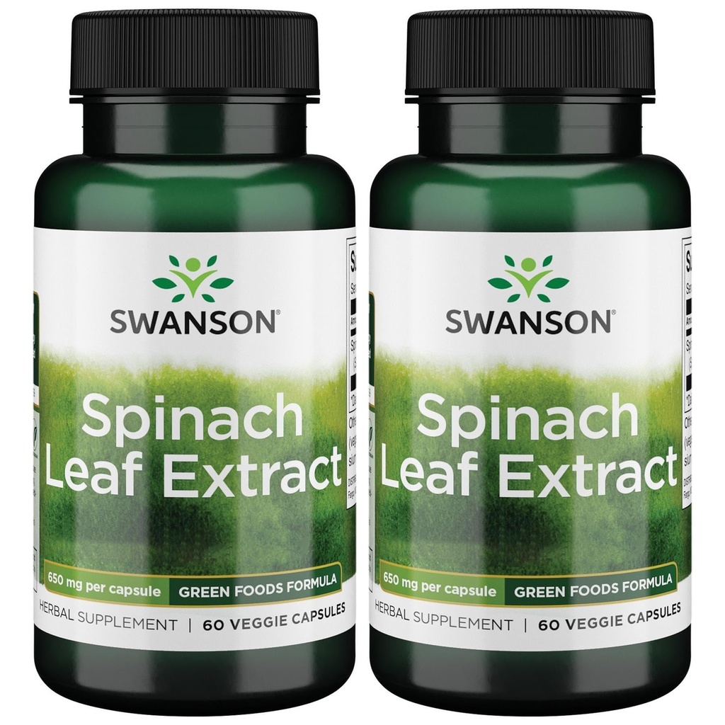 Swanson Spinach Leaf Extract - Βότανο συμπλήρωμα Προώθηση της συνολικής υγείας - Πράσινα τρόφιμα Φόρμουλα w/Beneificial Thylakoids & Chlorophyl - (60 Veggie Κάψουλες, 650mg Κάθε) (2 Pack)