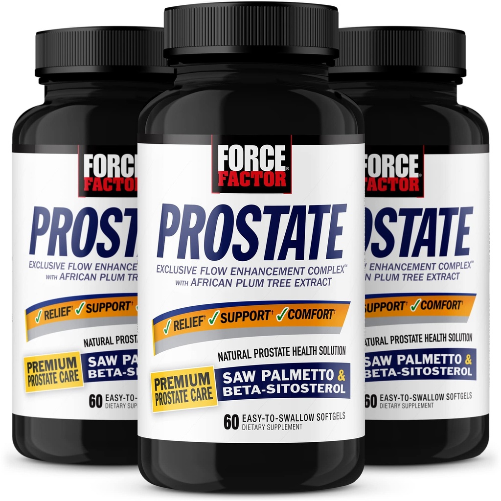 FORCE FACTOR Prostate, 3-πακέτο, πριονισμένο Palmetto και Βήτα συμπλήρωμα σιτοστερόλης για τους άνδρες, Prostate υποστήριξη υγείας, υποστήριξη μεγέθους, ουρική ανακούφιση, έλεγχος της ουροδόχου κύστης, μείωση της νυχτερινής ούρησης, 180 Softgels