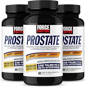 FORCE FACTOR Prostate, 3-Pack, Saw Palmetto ve Beta Sitosterol Supplement for Men, Prostate Health Support, Boyut Desteği, Urinary Relief, Bladder Control, Nighttime Urination, 180 Softgels