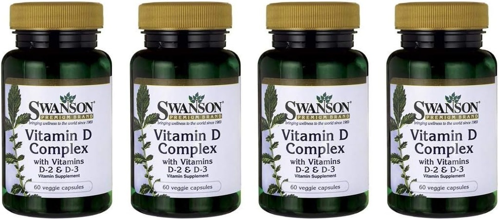 Swanson Vitamin D Kompleksi D2 & D3 - Bone, Dental & Immune Health - Vitamin Supplement ( 50 mcg, 60 Veggie Capsules) 4 Pack