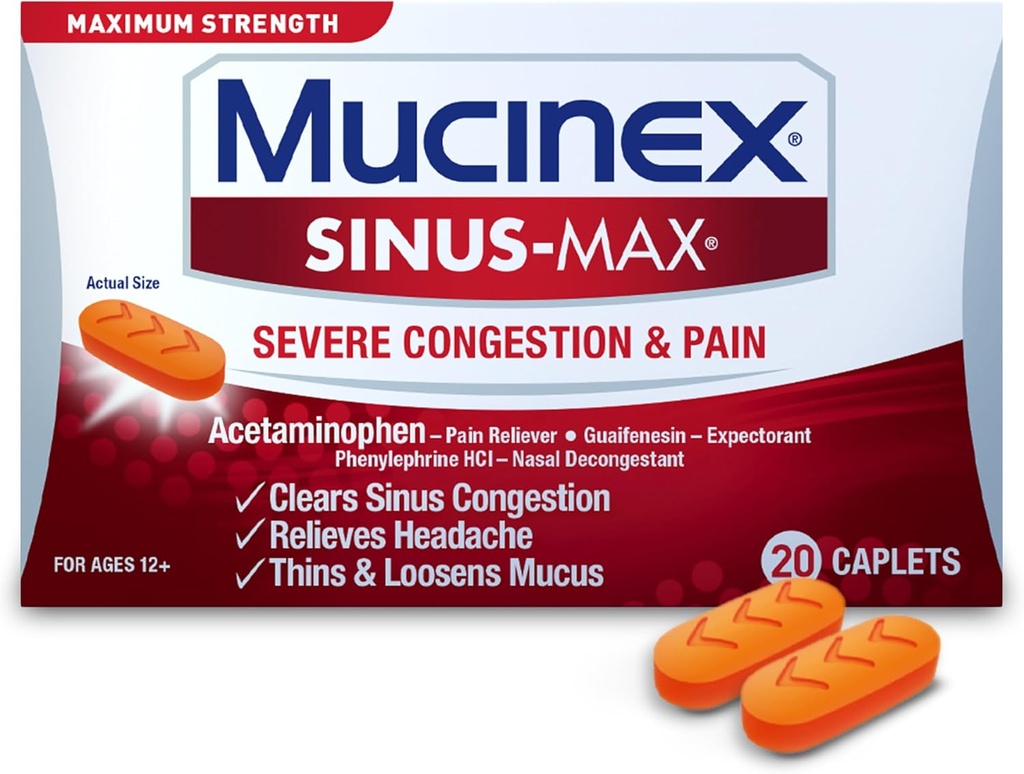 Mucinex Sinus-Max Severe Congestion Relief Caplets, 20 Count