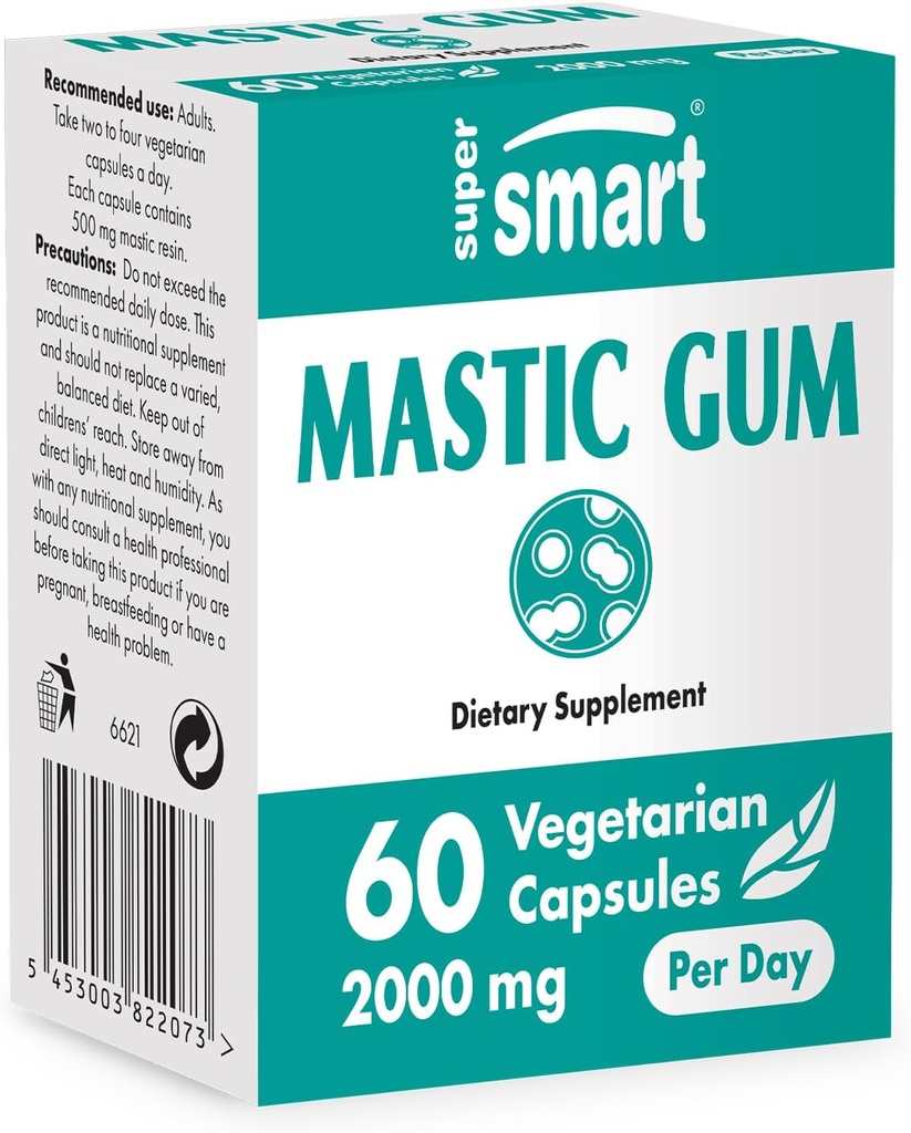 Supersmart Mastic Gum Supplement 2000 mg per Day - Natural Mastic Tree Extract for H. Pylori | Non-GMO & Gluten Free - 60 Vegetarian Capsules