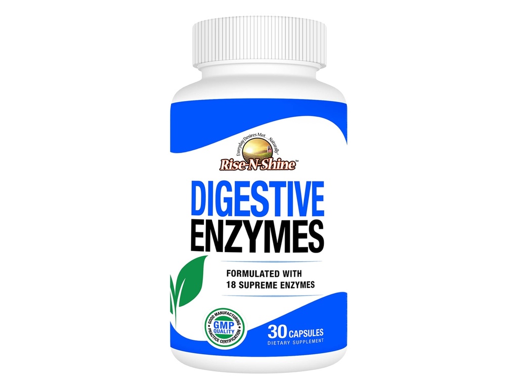 Rise-N-Shine Digestive Enzymes with Probiotics, Bromelain, Lipase, Papain, Lactase & More - Gut Health Supplement for Women & Men - 30 Capsules