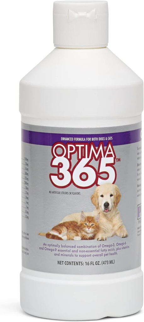PRN Pharmacal OPTIMA 365 - Temel Fatty Asits Cats & Köpekler için Beslenme Tamamı - Omega-3, Omega-6, Omega-9 ve Diğer Vitaminler ve Mineraller Genel olarak Pet Health - 16 Fl Oz