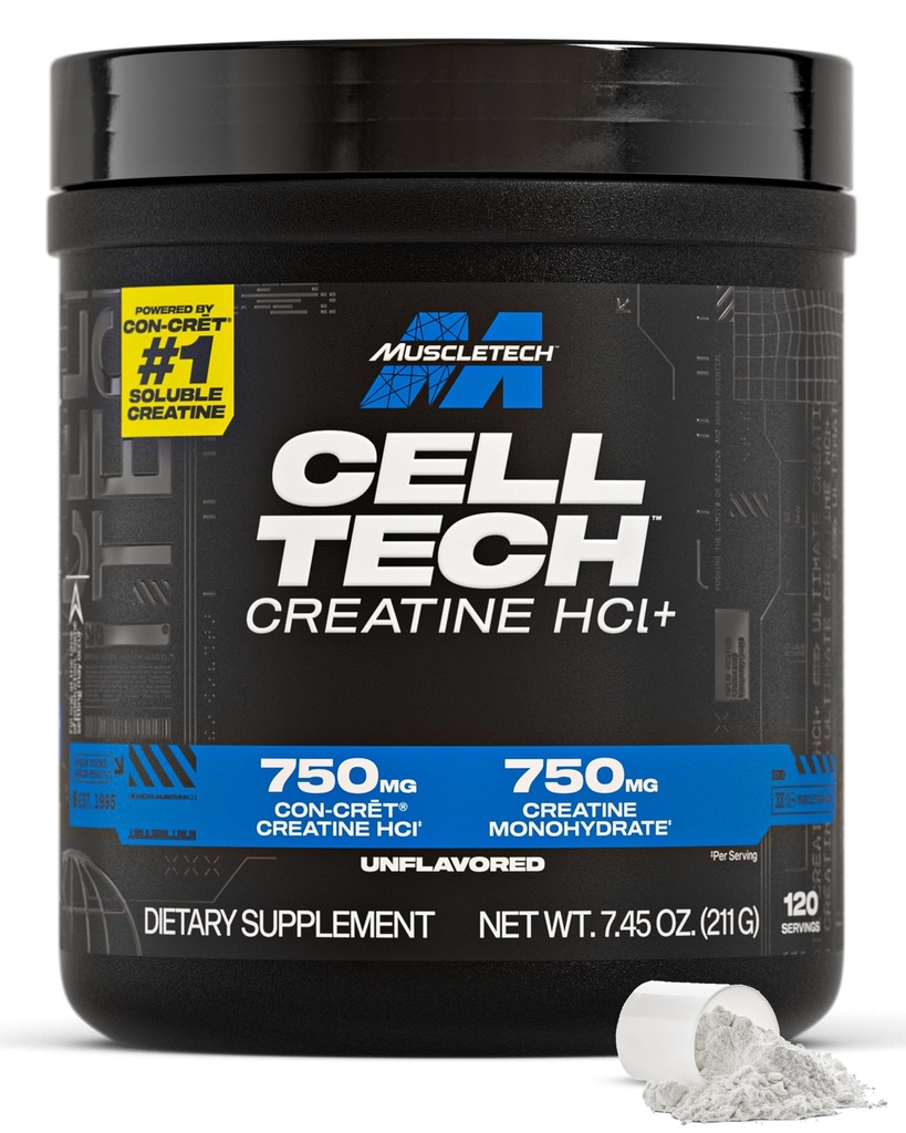 MuscleTech Cell-Tech Krector Kretine HCl Toz, Erkekler ve Kadınlar için Post Workout Muscle Builder,Creatine, + Free-Acid,Unflavored (120 Hizmet)