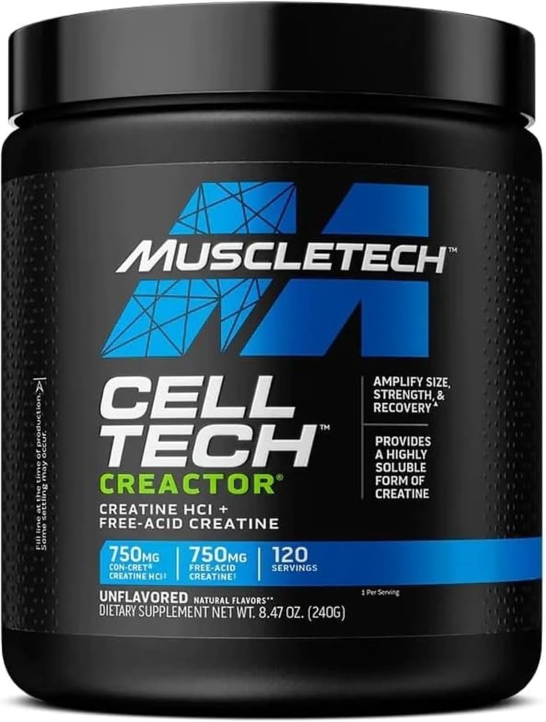 MuscleTech Cell-Tech Krector Kretine HCl Toz, Erkekler ve Kadınlar için Post Workout Muscle Builder,Creatine, + Free-Acid,Unflavored (120 Hizmet)