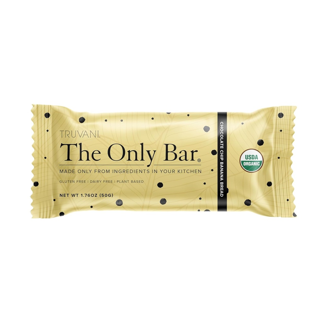 Truvani Plant Based Snack Bars | Chocolate Chip Banana Bread 1 Pack | 5g Protein | USDA Organik ve Vegan | Sadece Bar | Süt, Soy ve Gluten Ücretsiz | Bireysel olarak sarıldı