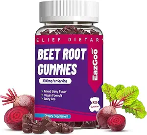 Beet Root Gummies, Beet Root Soft Chews with Beetroot, Grape Seed Extract & Beet Root Toz, Vegan, Non-GMO, 60 Kont