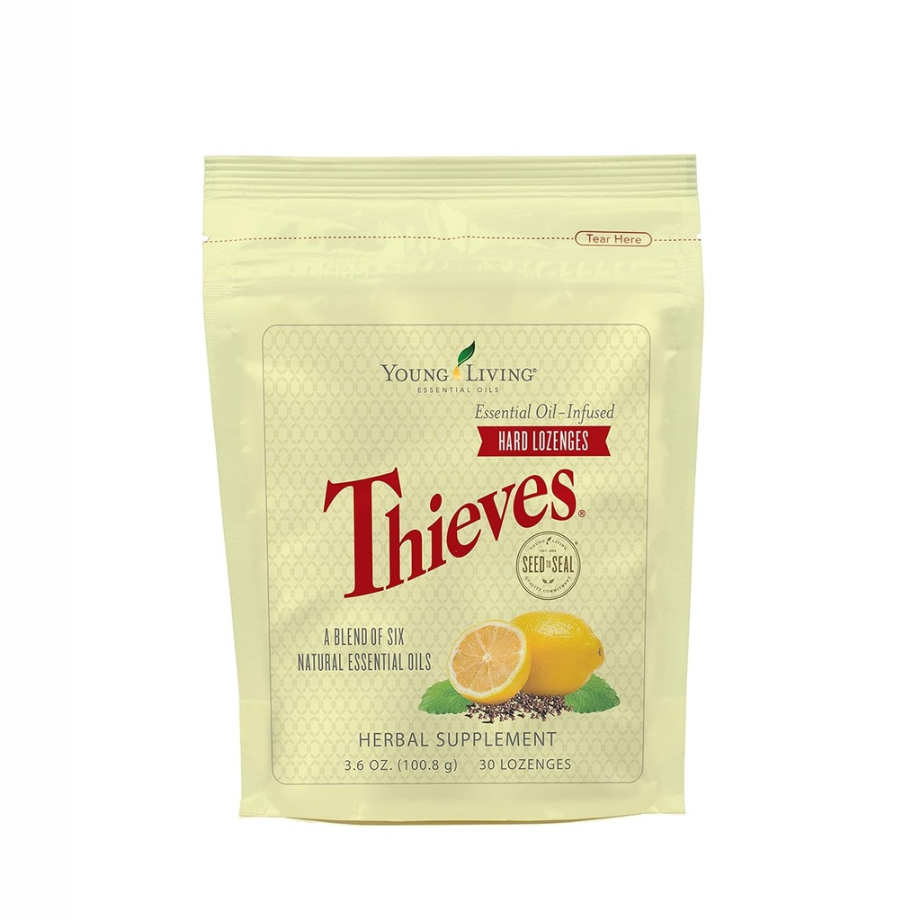 Young Living Thieves Hard Lozenges, 30 ct | Sugar-Free Relief for Kuru Mouth & Sore Throat | Clove, Lemon, Peppermint Essential Oils | Stomach