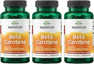 Swanson Beta-Carotene Vitamini 25000 IU Skin Eye Immune System Health Antioksi Support 7500 mcg 300 Softgels Count (3 Count Pack)