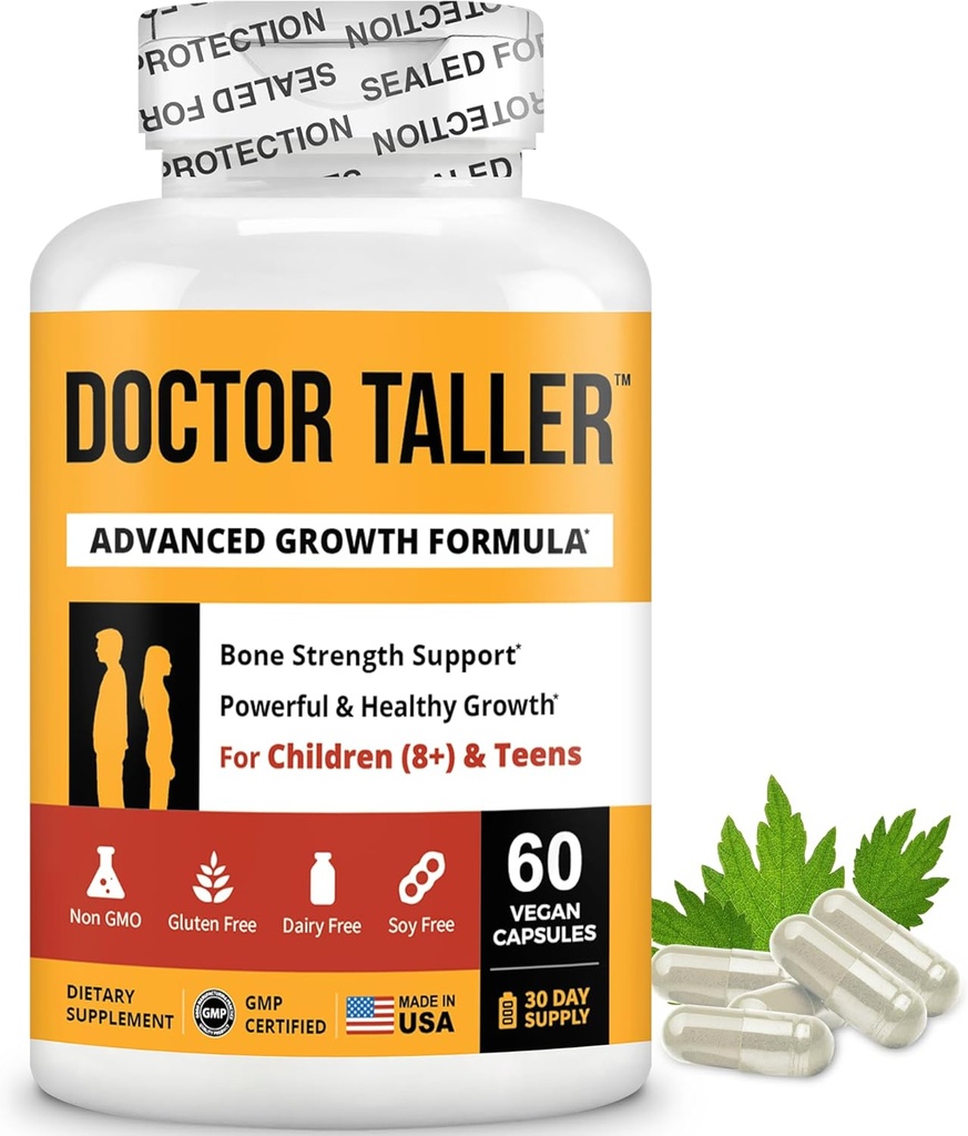 NuBest Doctor Taller - Οστική δύναμη υποστηρίζει, Ενίσχυση ανοσοποιητικού συστήματος - Κέτο με ασβέστιο, βιταμίνη D3, βιταμίνη K2, Αμινοξέα & Βότανα για παιδιά (8+) - 60 Vegan Κάψουλες 1 μήνα προσφοράς