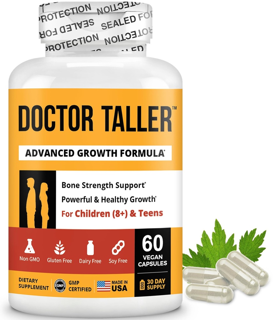 NuEn İyi Doktor Taller - Bone Strength Supports, Geliştirilmiş Immune System - Tozlu, D3 Vitamin K2, Amino Asits & Herbs for Children (8+) - 60 Vegan Capsules | 1 Ay Supply