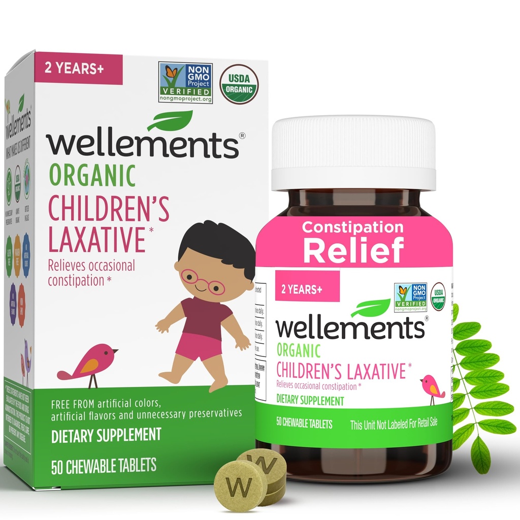 Wellements Organic Children's Laxatives for Constipation (50 Chewable Tablets) 