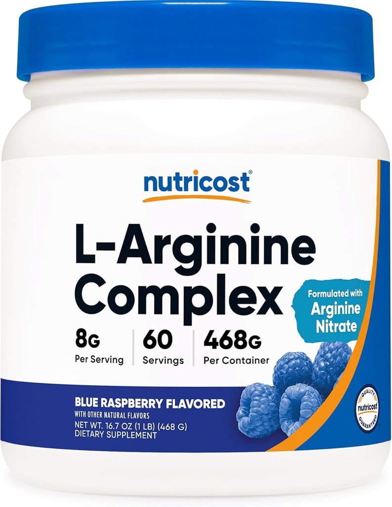Nutricost L-Arginine Complex (Mavi Raspberry, 60 Hizmet) - Gluten Free, Non-GMO