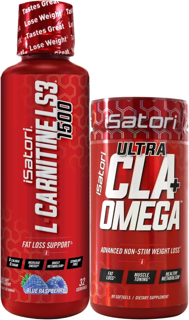 iSatori L-Carnitine LS3 Blue Raspberry 1500 mg (32 Hizmet) Ultra CLA (90 Softgels), Sıvı L-Carnitine with Acetyl, Omega 3 6 9 Safflower Oil Oil Oil