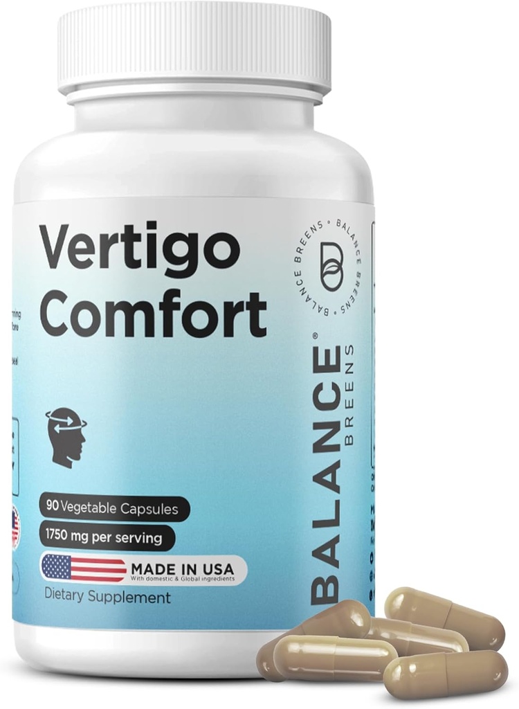 Vertigo Relief Supplement 1750mg, 90 Capsules - Natural Support for Motion Sickness, Dizziness, Tinnitus, Migraines, Inner Ear Balance (Pack of 1)