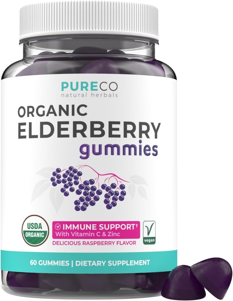 Organic Elderberry Gummies for Adults - Vegan Sambucus Elderberry Immune Support Gummies with Black Elderberry Vitamin C and Zinc for Daily & Seasonal Immunity (USDA Organic Non-GMO Vegan) - 1 Μήνα