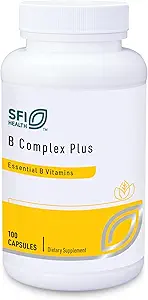 Klaire Labs SFI Health B Complex Plus - Yüksek Potency B Vitamin Kompleksi B12 Mekobalamin, B6 & Metafolin Folate - Enerji, GI Tract & Brain Health Support - Hipoallergenic (100 Capsules)