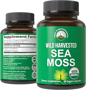 Organik Deniz Moss Capsules. Wild Harvested Sea Moss Raw Organic Vegan Supplement from Red Algae Seaweed. 100% Bütün alıntı Raw Irish SeaMoss Superfood Pills. for Gut, Respiratory, Immune Support.
