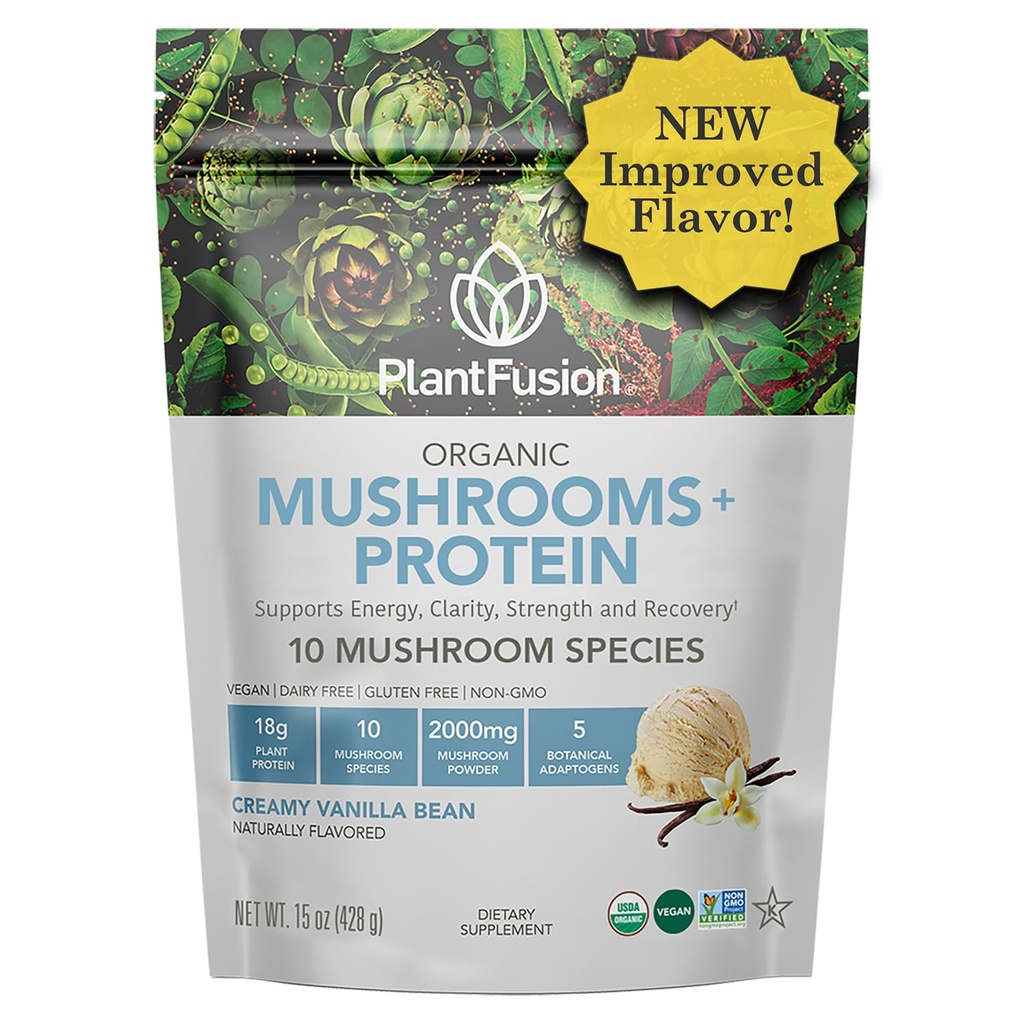 Plantfüzyon Mushroom Protein Toz - 1 Vegan Protein Tozu, Mushroom Supplement ve Adaptogen Tamam - Ruh Focus, Immunity ve Recovery - Vanilla 1lb