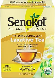 Senokot Diyetary Supplement, Natural and Organic Senna Leaf, Laxative Tea for Occasional Constipation, 20 adet Piramit sachets, sertifikalı Organik.