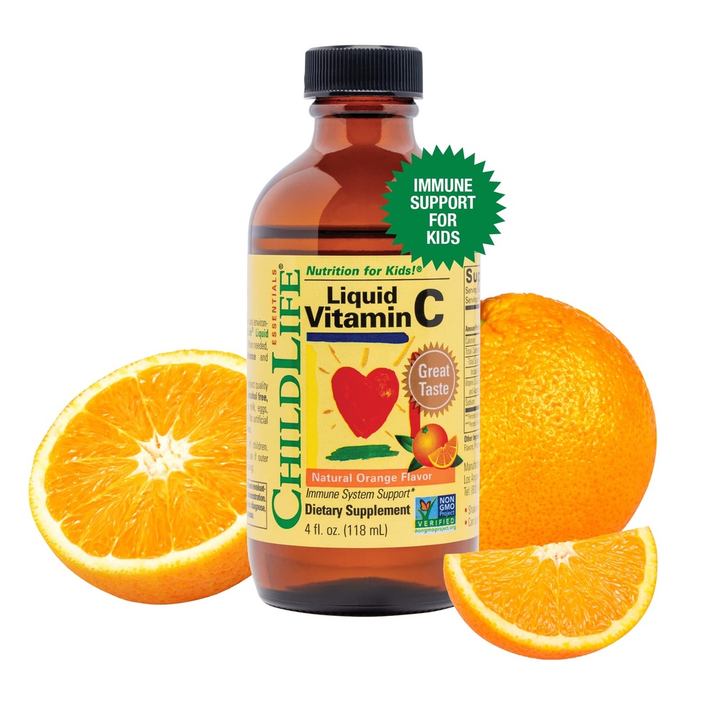 ÇOCUKLIFE ESSENTIALS Sıvı Vitamin C - Çocuklar için Saf Vitamin C Sıvı Supplement, Toddlers, & Bebekler, Immune System Support, Natural Orange Flavor, 4 Fl Oz (kırıklıkta)