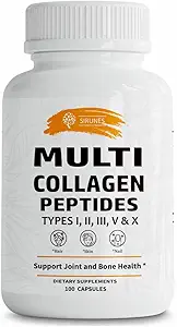 SIRUNES Multi Collagen Peptides Κάψουλες - Μη ΓΤΟ & Χωρίς γλουτένη τύπου I, II, III, V, X Hydrolyzed Collagen Συμπληρώματα με βιταμίνη C - Υποστηρίζει υγιή μαλλιά, δέρμα, νύχια, & αρθρώσεις - 100 κάψουλες