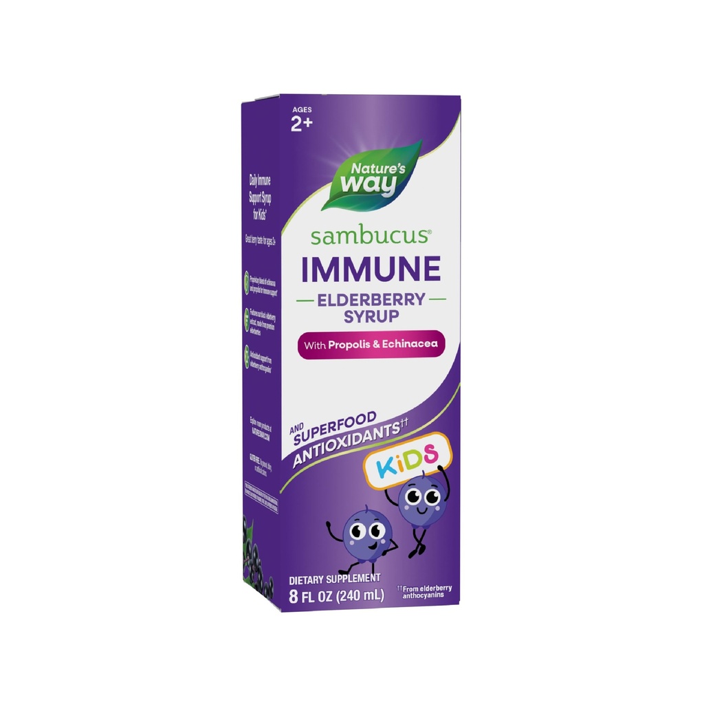 Nature's Way Sambucus Elderberry Immune Syrup for Kids Ηλικίες 2+, με Echinacea & Propolis, Immune Support Syrup*, Vegetarian, Berry Flavored, 8 Fl Oz