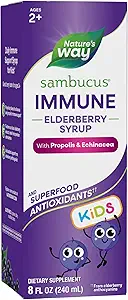 Nature's Way Sambucus Elderberry Immune Syrup for Kids Ages 2+, Echinacea & Propolis, Immune Support Syrup*, Vegetarian, Berry Flavored, 8 Fl Ozrup