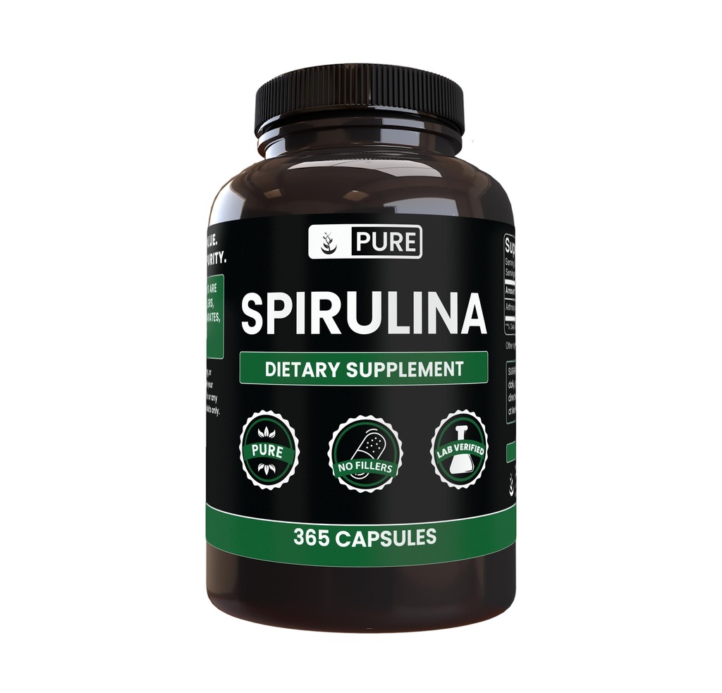 Pure Original Materialss Spirulina (365 Capsules) Magnezyum Or Rice Fillers, Always Pure, Lab TY