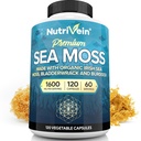 Nutrivein Organik Deniz Moss 1600 mg Plus Bladderwrack & Burdock - Yetişkinler için 120 Caps - Prebiyotik Super-Food - Immune System & Digestive Health - Yourroid, Skin, Keto Detox, Gut, Ortak Destek